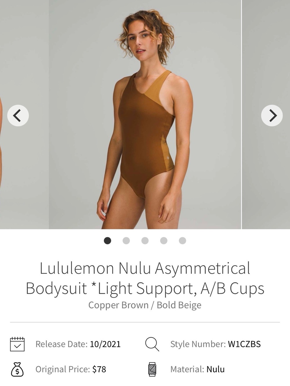 lululemon athletica Nulu Asymmetrical Bodysuit Copper Brown & leggings set NWOT